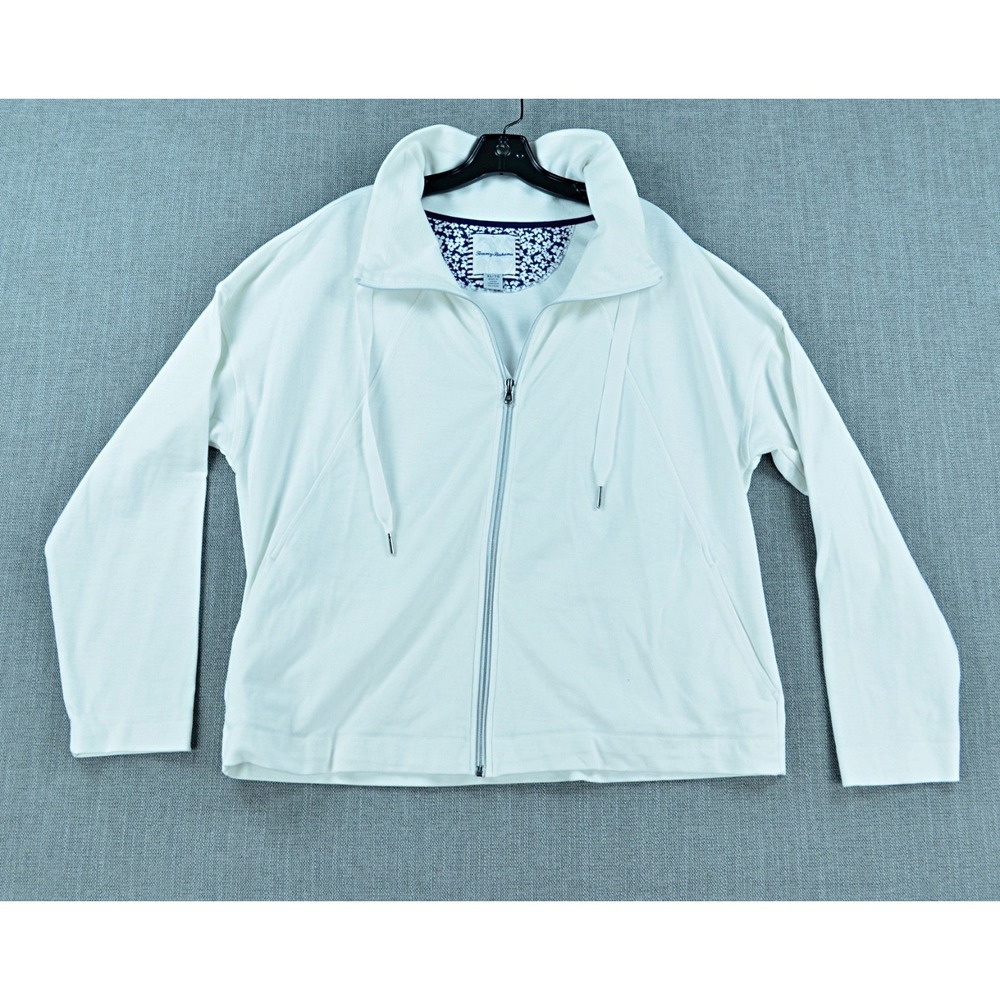 Tommy Bahama Jacket Women's XL White Full Zip Mock Neck Sport Pineapple Logo